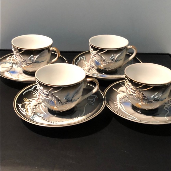 4 VINTAGE DRAGON JAPANESE DEMITASSE SET - Picture 2 of 15